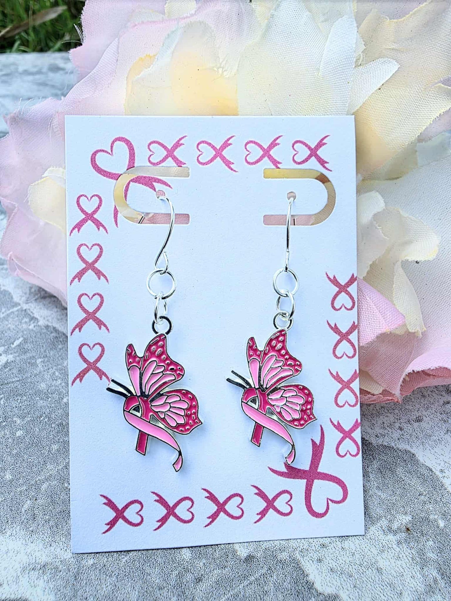 Pink Butterfly Ribbon Earrings – Symbol of Strength & Awareness Jewelry Gift