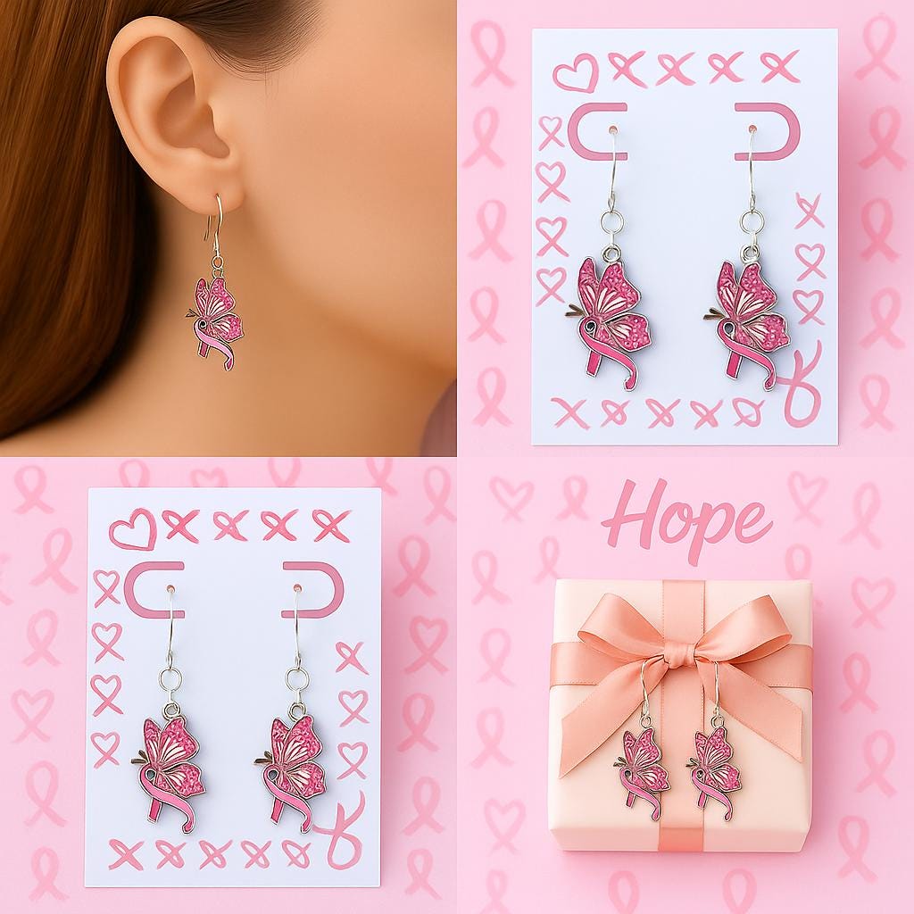Pink Butterfly Ribbon Earrings – Symbol of Strength & Awareness Jewelry Gift