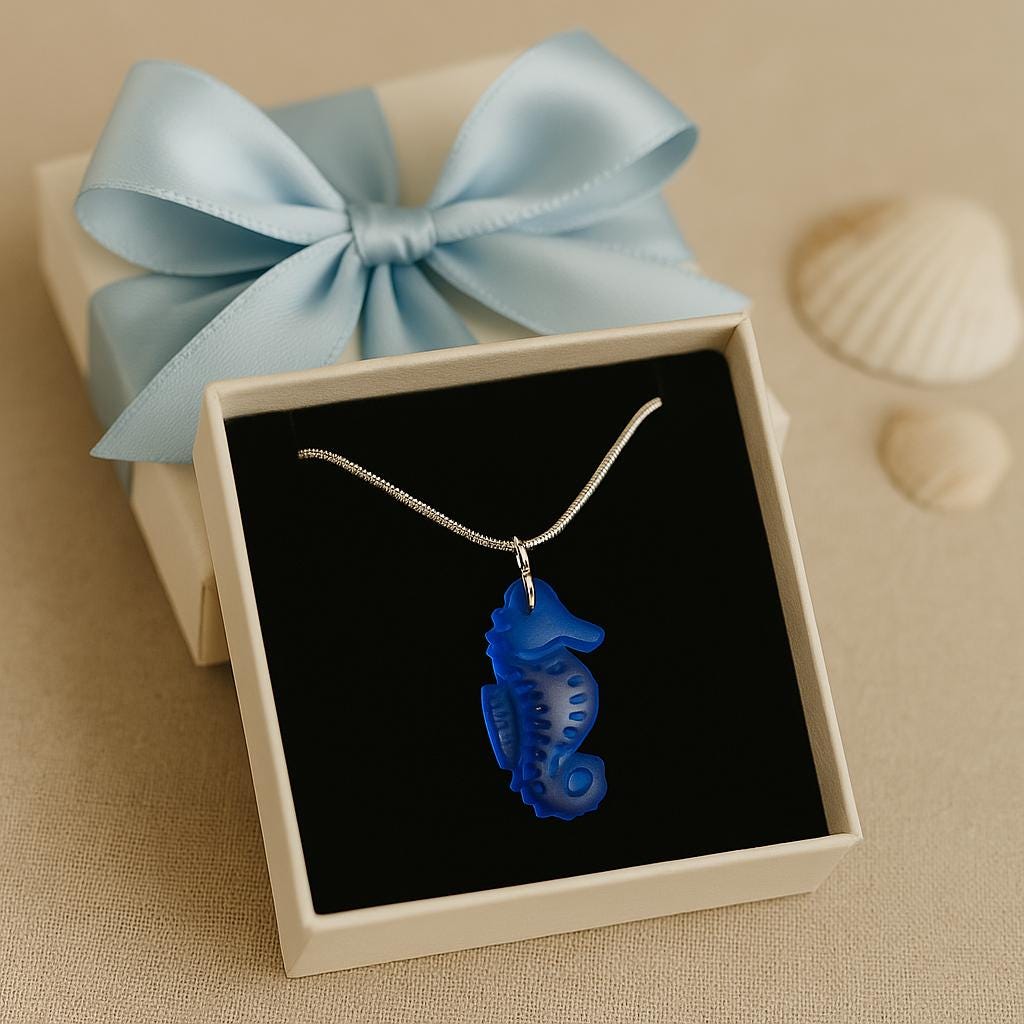 Blue Seahorse Necklace • Ocean-Inspired Pendant • Beach Jewelry Gift for Her • Nautical Sea Glass Jewelry • Handmade Coastal Necklace