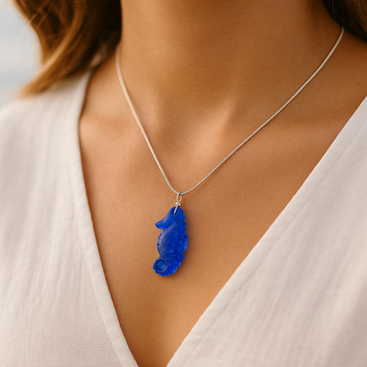 Blue Seahorse Necklace • Ocean-Inspired Pendant • Beach Jewelry Gift for Her • Nautical Sea Glass Jewelry • Handmade Coastal Necklace