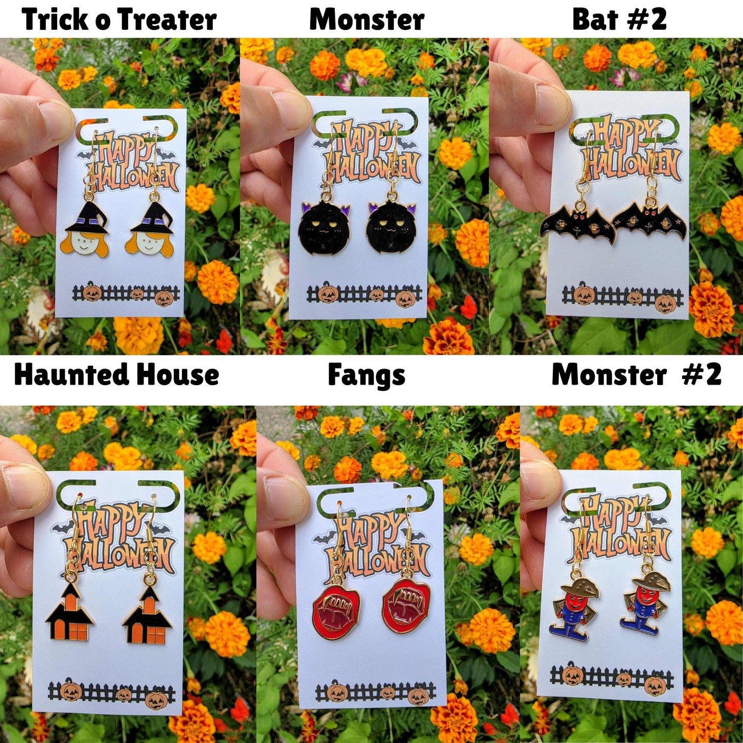 Halloween Ghost Dangle Earrings | Spooky White Ghosts with Purple Witch Hat | Cute Halloween Jewelry Gift