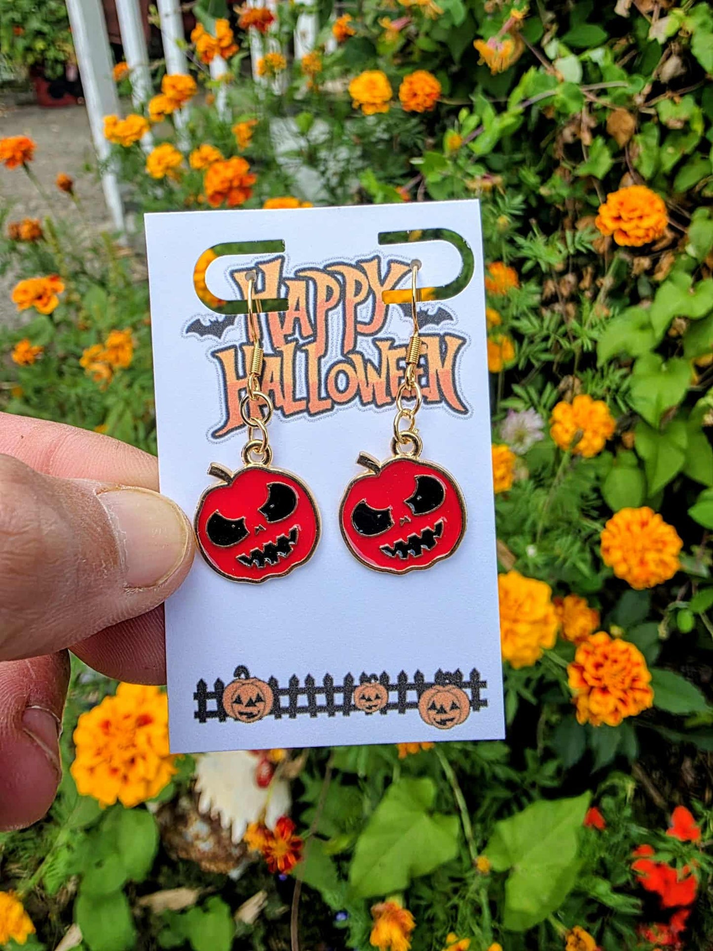 Red Jack-O’-Lantern Pumpkin Dangle Earrings | Halloween Drop Earrings | Spooky-Cute Fall Jewelry | Lightweight Gift-Ready