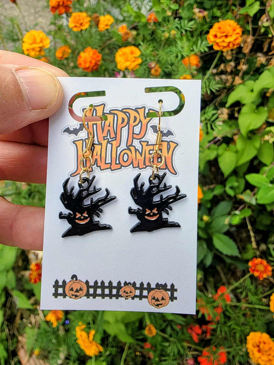 Haunted Tree Halloween Earrings | Spooky Dangle Earrings | Creepy Cute Fall Jewelry | Trick or Treat Party Gift