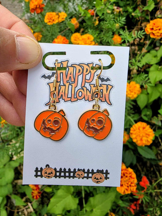 Jack-O’-Lantern Skull Halloween Earrings | Spooky Pumpkin Dangle Earrings | Creepy Cute Fall Jewelry Gift
