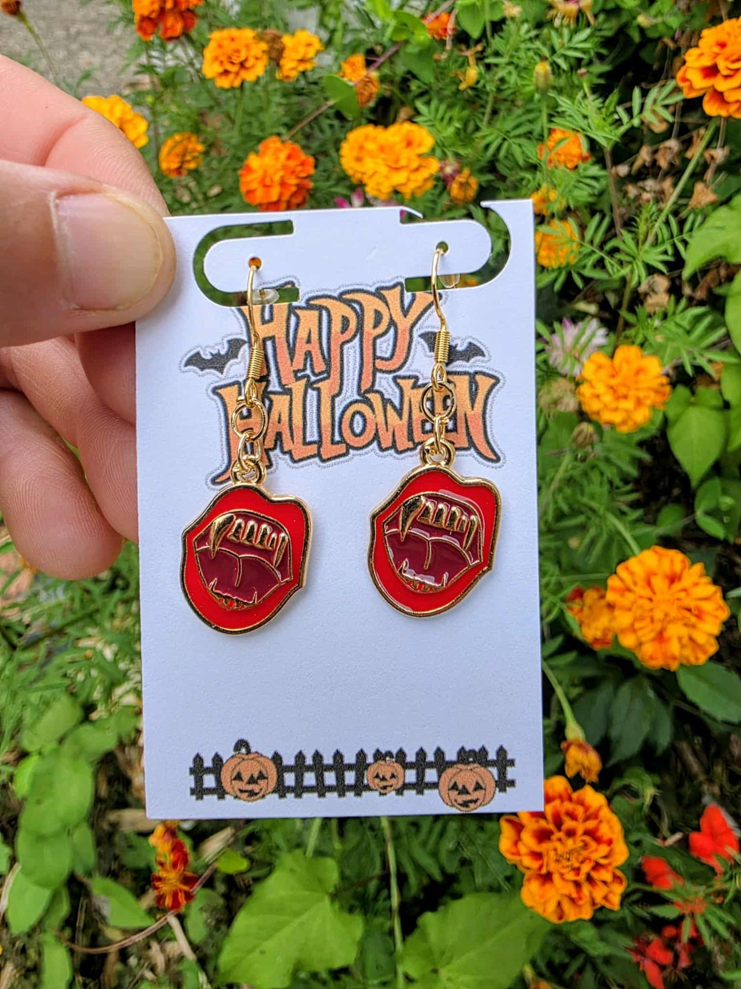 Vampire Fangs Halloween Earrings | Spooky Red Dangle Earrings | Creepy Cute Fall Jewelry | Trick or Treat Party Gift
