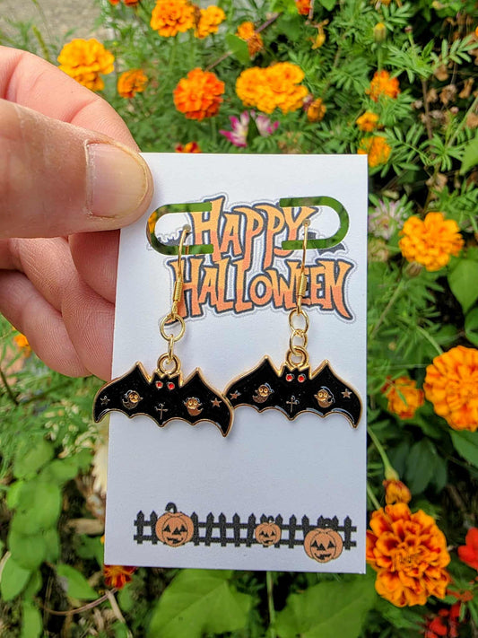 Black Bat Halloween Dangle Earrings | Spooky Bat Drop Jewelry | Creepy Cute Fall Earrings | Trick or Treat Party Accessory | Gothic Gift