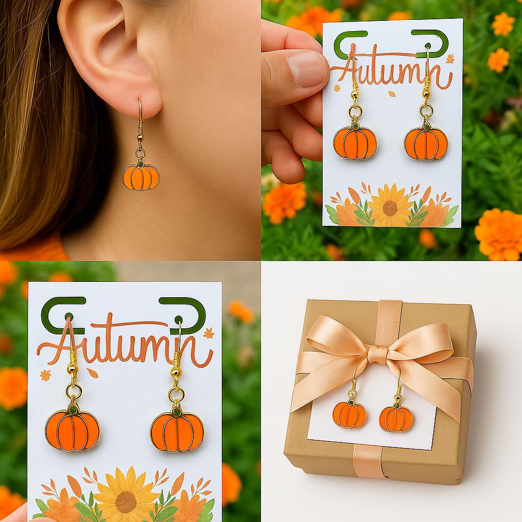 Orange Enamel Pumpkin Earrings – Fall Harvest, Halloween Jewelry