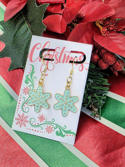 Gold Snowflake Dangle Earrings – Christmas Holiday Jewelry Gift for Women – Festive Winter Drop Earrings – Sparkly Seasonal Snowflake Charm