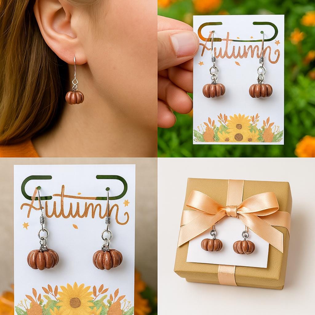 Handmade Mini Pumpkin Earrings – Autumn Fall Jewelry, Halloween Dangle Earrings, Thanksgiving Gift for Her, Cute Seasonal Jewelry