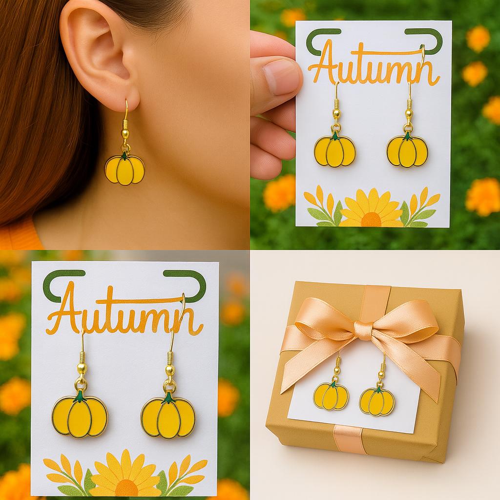 Minimalist Yellow Pumpkin Earrings – Simple Fall Jewelry, Autumn Dangle Earrings, Modern Thanksgiving Gift for Her