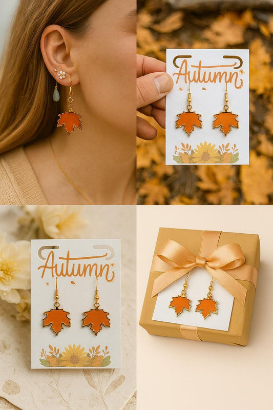 Orange Maple Leaf Earrings – Autumn Fall Jewelry, Thanksgiving Dangle Earrings, Harvest Festival Gift, Seasonal Earrings for Women