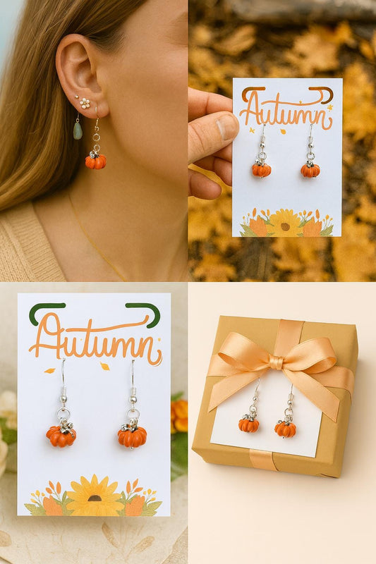Tiny Orange Pumpkin Earrings – Dainty Fall Jewelry, Autumn Harvest Earrings, Cute Thanksgiving Gift for Her, Seasonal Dangle Earrings