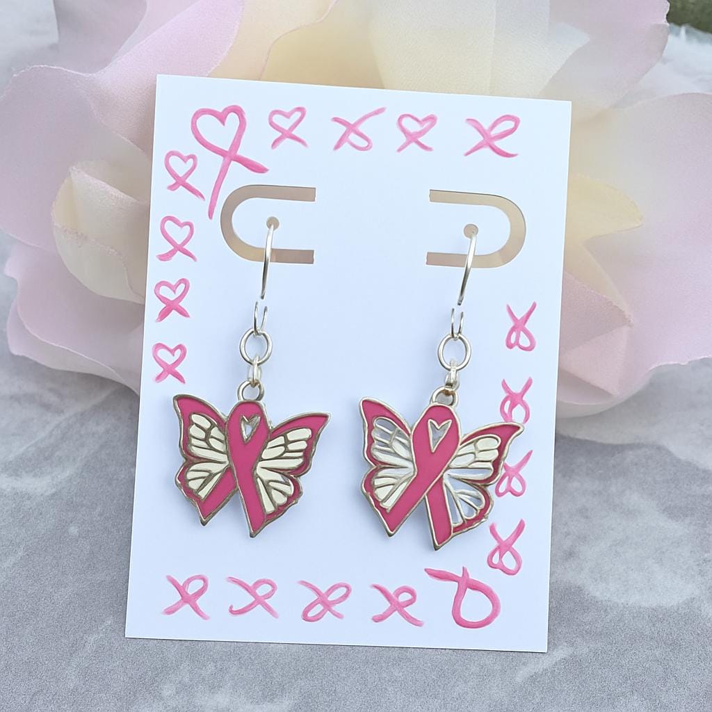Butterfly Awareness Ribbon Dangle Earrings – Breast Cancer Support
