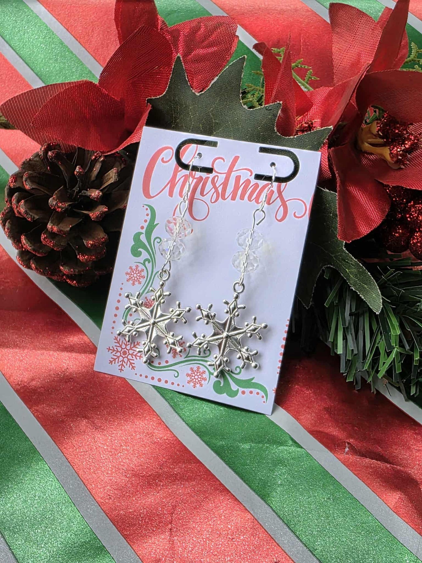 Silver Snowflake Dangle Earrings | Crystal Holiday Jewelry