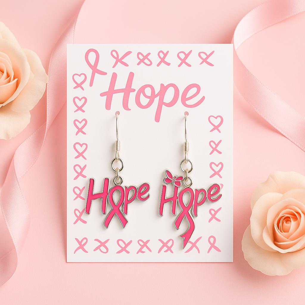 Hope Breast Cancer Awareness Earrings – Pink Ribbon Butterfly Dangle Jewelry, Survivor Gift, Support Jewelry