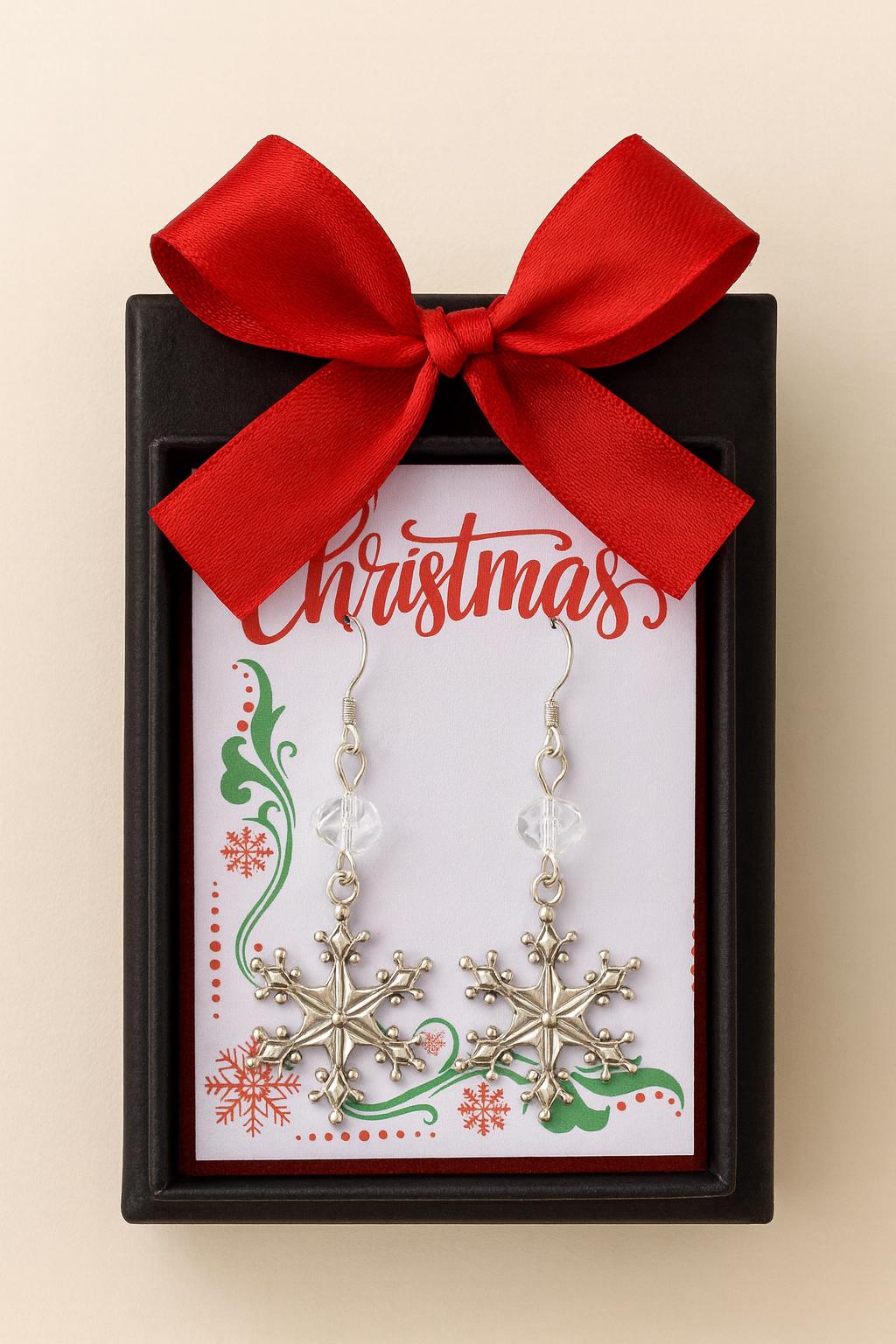 Snowflake Earrings & Necklace Set • Holiday Jewelry Gift • Winter Wedding “Something Blue” • Christmas Party Jewelry for Women