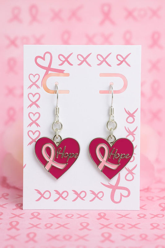 Heart Hope Pink Ribbon Earrings • Breast Cancer Awareness Jewelry • Gift Boxed Survivor Earrings • Support & Strength Jewelry