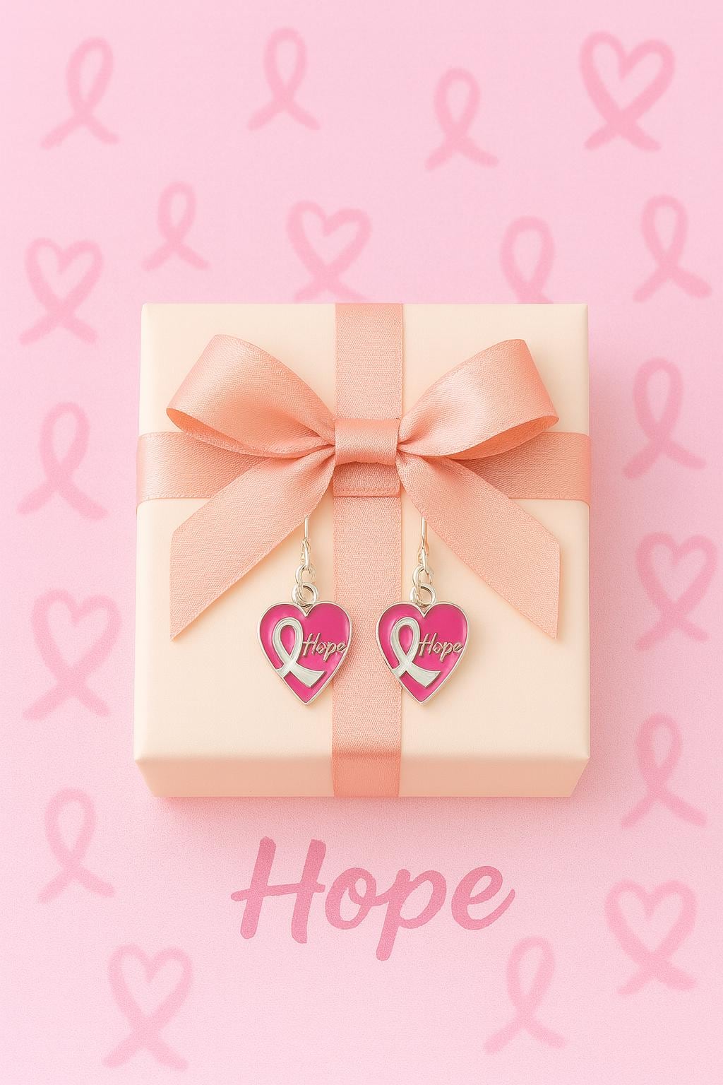 Heart Hope Pink Ribbon Earrings • Breast Cancer Awareness Jewelry • Gift Boxed Survivor Earrings • Support & Strength Jewelry