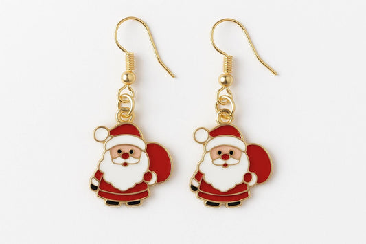 Cute Santa Face Dangle Earrings – Festive Christmas Jewelry for Women | Lightweight Gold Holiday Earrings | Fun Santa Charm Gift