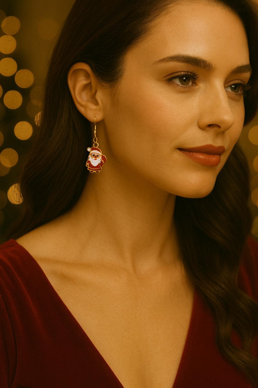 Jolly Santa Face Earrings – Holiday Gold Dangle Jewelry | Cute Christmas Charm Earrings | Stocking Stuffer Gift for Women