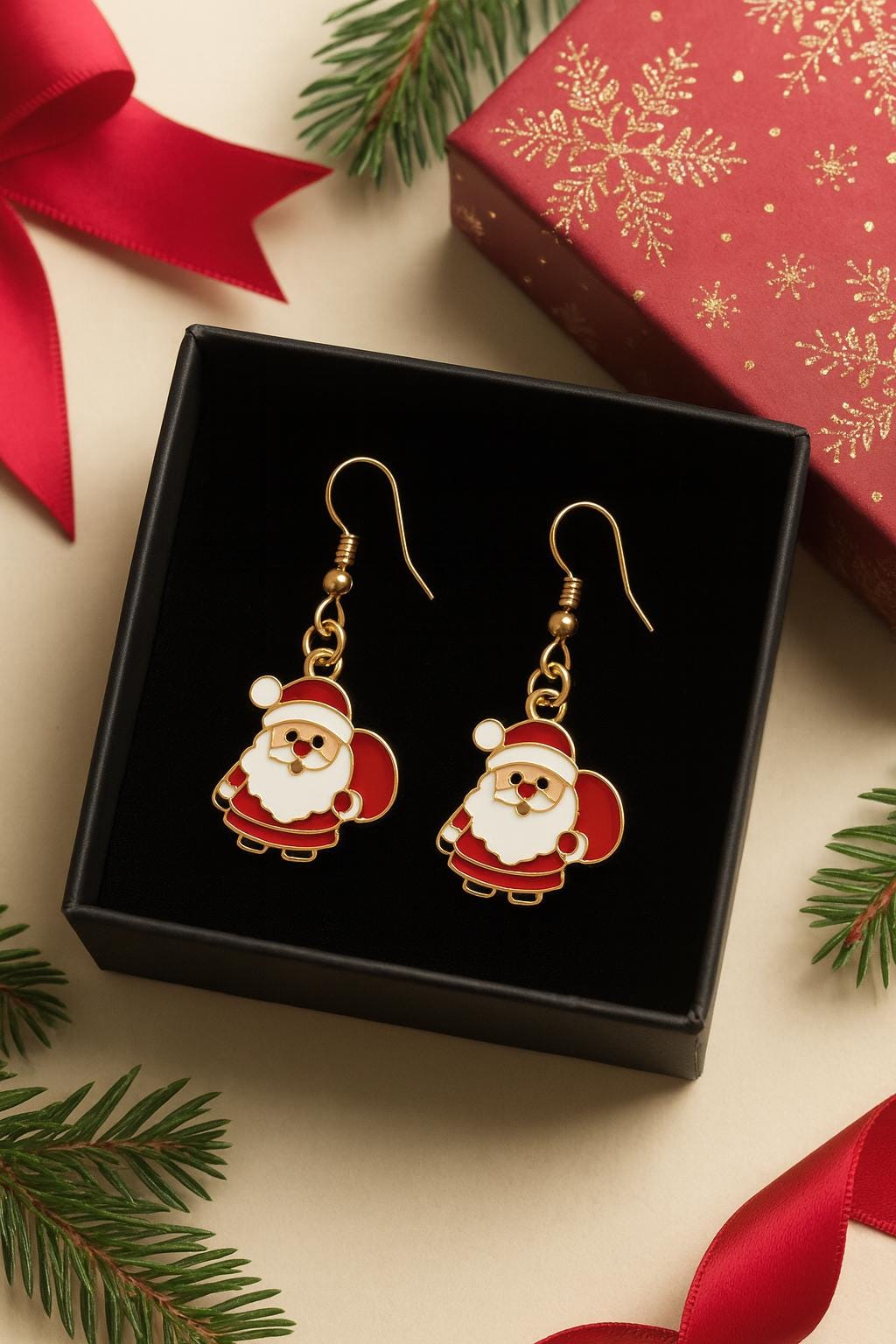 Cute Santa Face Dangle Earrings – Festive Christmas Jewelry for Women | Lightweight Gold Holiday Earrings | Fun Santa Charm Gift