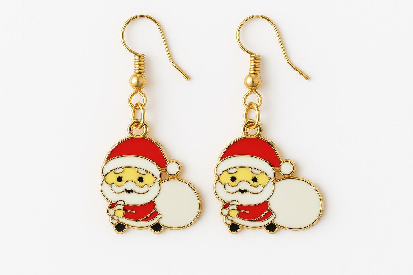 Santa Claus Christmas Earrings – Cute Holiday Dangle Jewelry for Women | Festive Gold Santa Charm Earrings | Stocking Stuffer Gift For Her