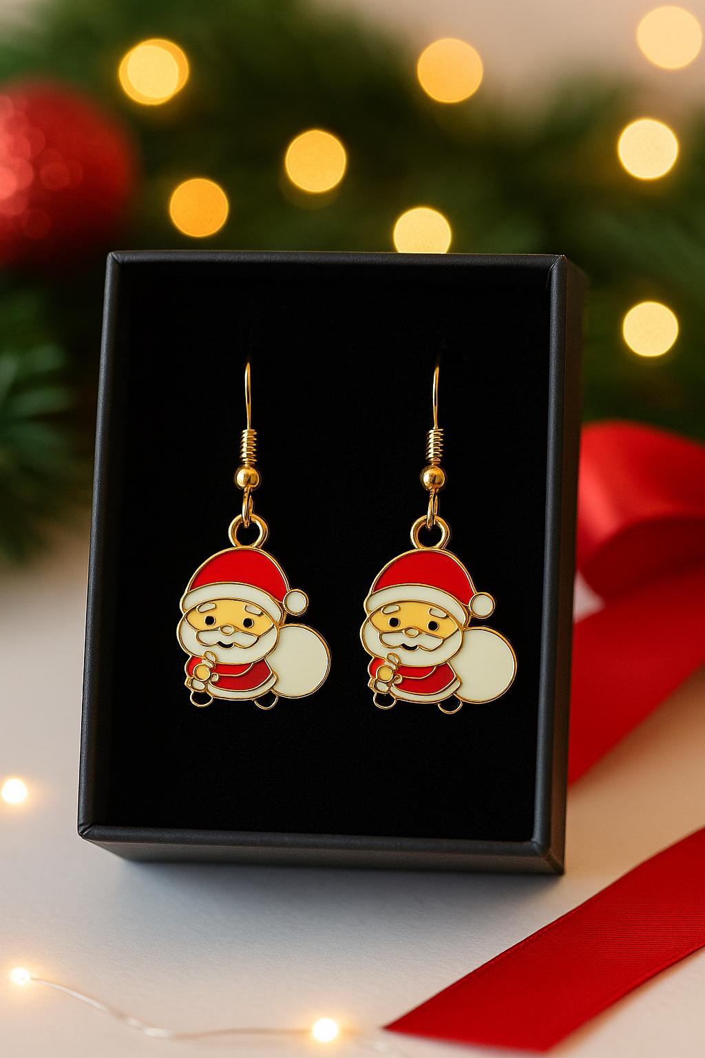 Santa Claus Christmas Earrings – Cute Holiday Dangle Jewelry for Women | Festive Gold Santa Charm Earrings | Stocking Stuffer Gift For Her
