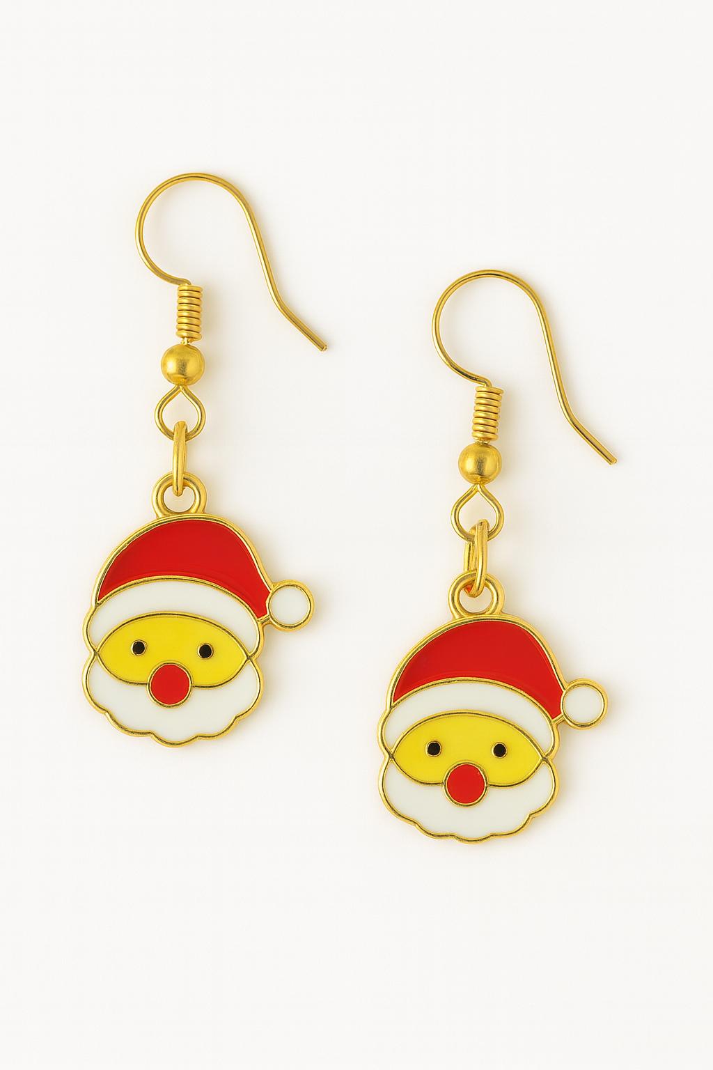 Santa Face Dangle Earrings – Gold Holiday Jewelry, Christmas Gift
