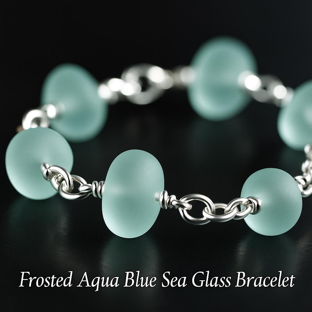 Sea Glass Beaded Chain Bracelet • Coastal Blue Jewelry • Lightweight Everyday Wear