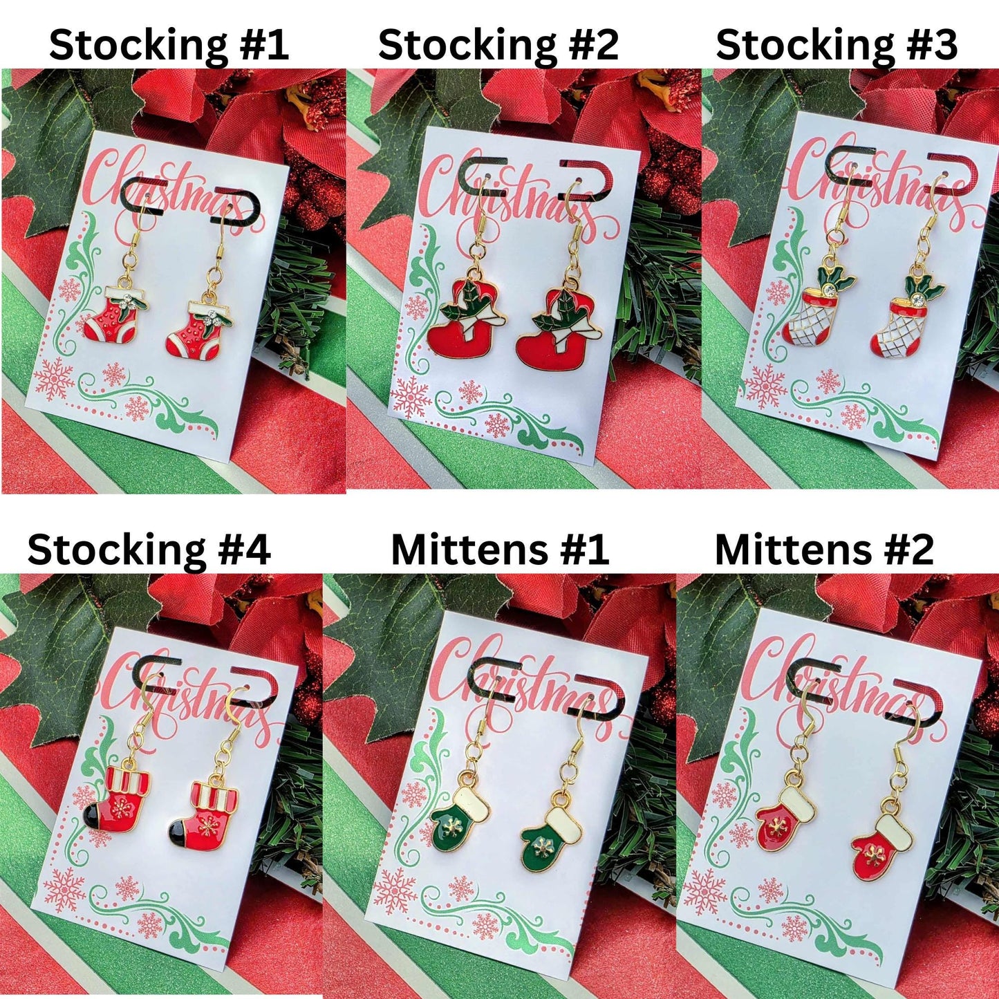 Festive Christmas Mitten Earrings – Green & Gold Holiday Dangle Earrings – Winter Stocking Stuffer Jewelry – Cute Gift for Women