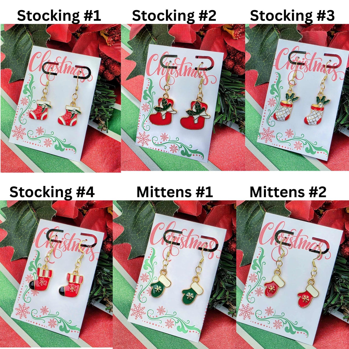 Enamel Christmas Mitten Dangle Earrings – 18K Gold Plated Holiday Jewelry