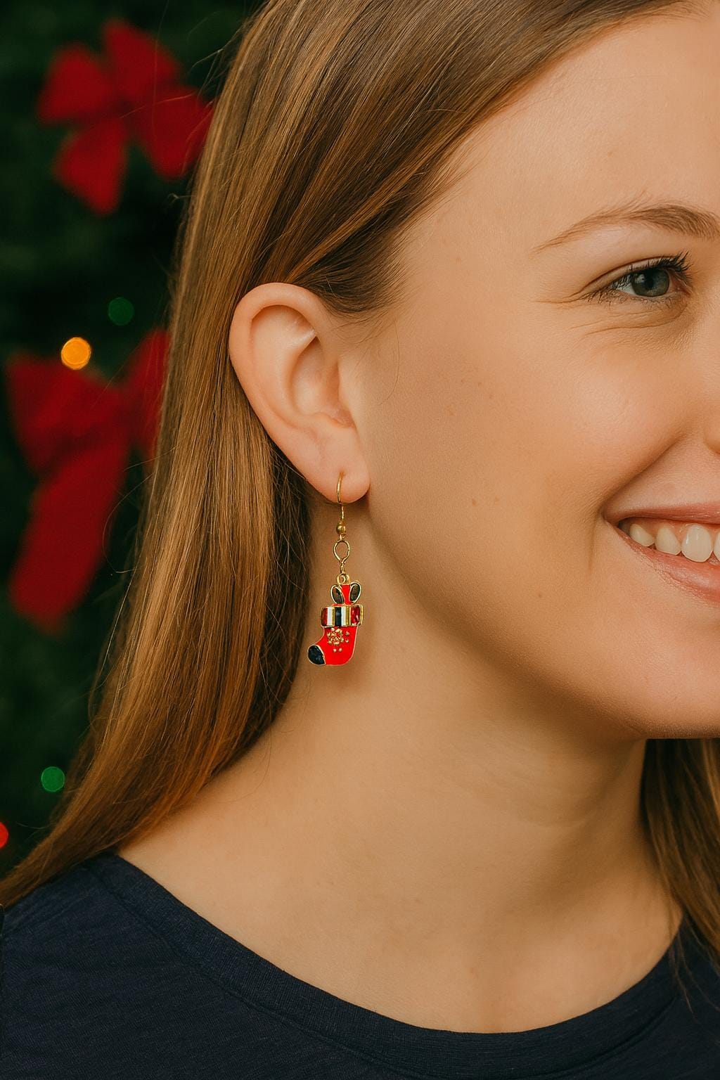 Festive Christmas Mitten Earrings – Red & Gold Holiday Dangle Earrings – Winter Stocking Stuffer Jewelry – Cute Gift for Women