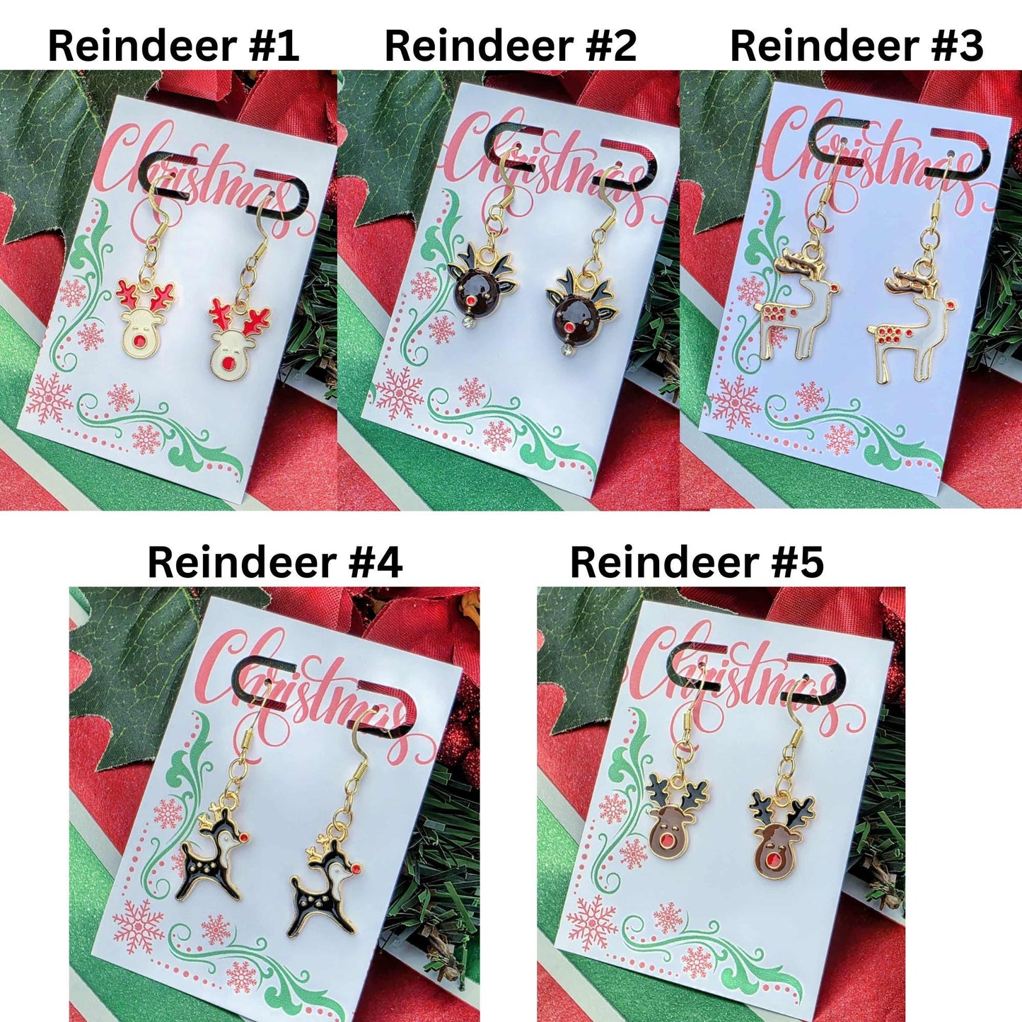 Adorable Rudolph Reindeer Dangle Earrings – Festive Gold & Red Christmas Holiday Jewelry Gift for Her, Xmas Necklace Set