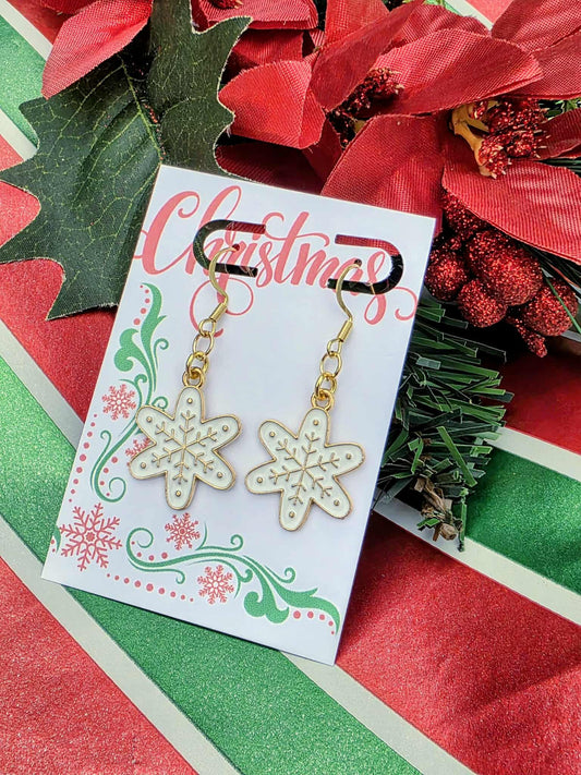 White Snowflake Jewelry Set – Holiday Earrings & Matching Necklace – Elegant Winter Christmas Gift for Women