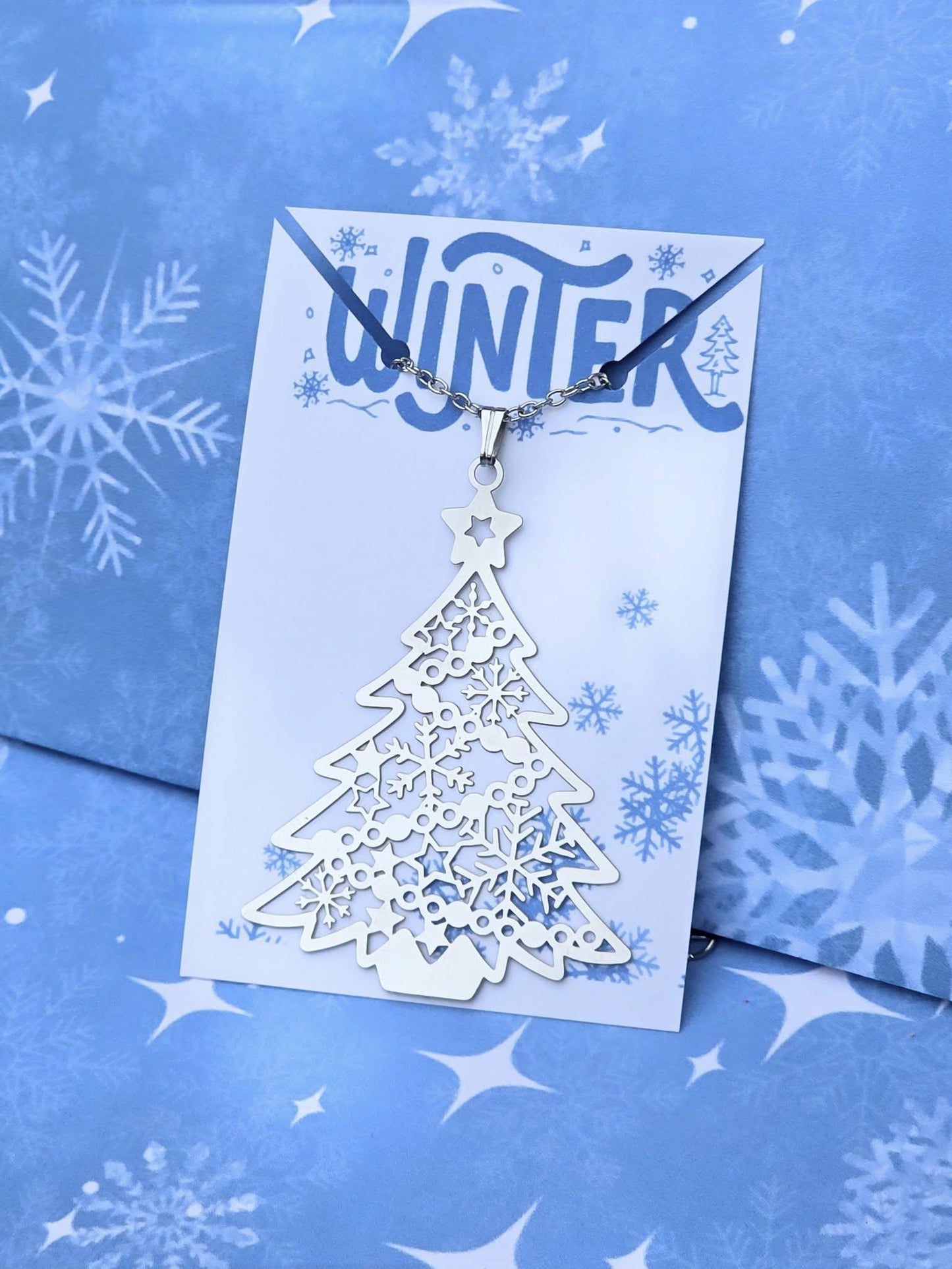 Festive Christmas Necklace Gift for Her | Silver Tree Pendant | Non-Tarnish Stainless Steel Holiday Jewelry | Winter Accessory