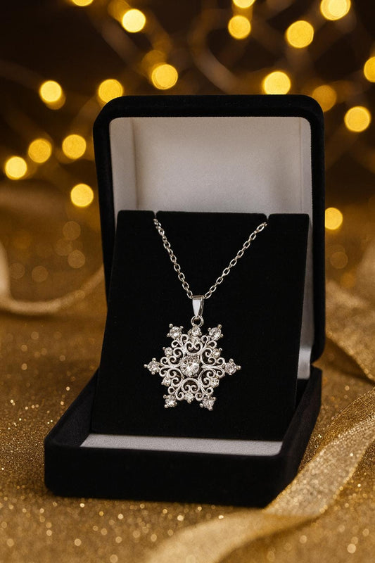 Sparkling Silver Snowflake Necklace – Crystal Winter Pendant Gift for Her- Elegant Holiday Jewelry, Snowflake Charm Christmas Gift