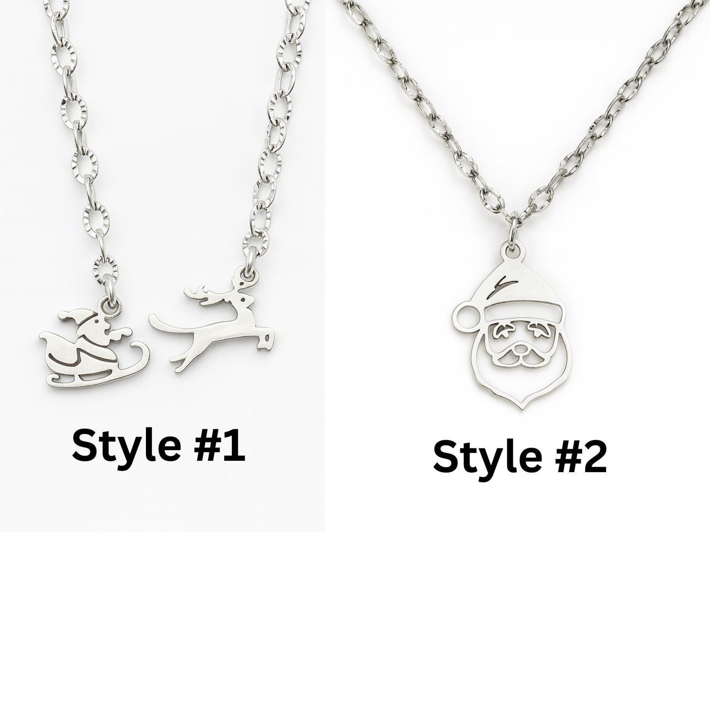 Silver Santa Sleigh Reindeer Necklace – Holiday Charm Pendant