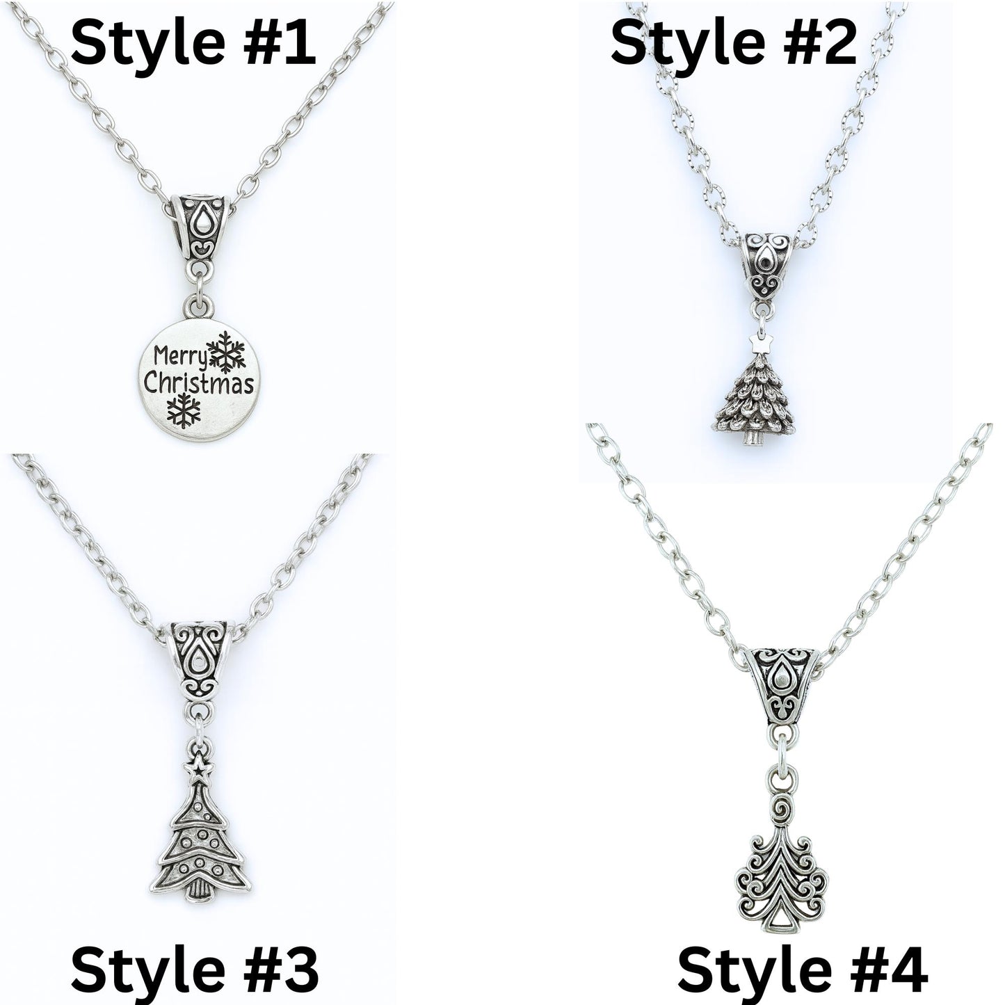 Silver Christmas Tree Necklace - Stainless Steel Holiday Charm