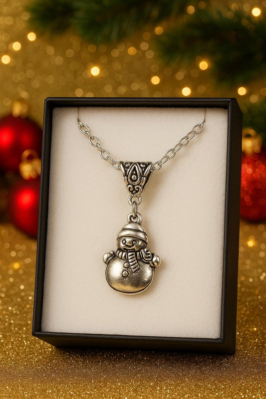 Frosty the Snowman Necklace Silver Christmas Pendant | Cute Holiday Jewelry Gift for Her | Winter Charm Necklace | Winter Accessory