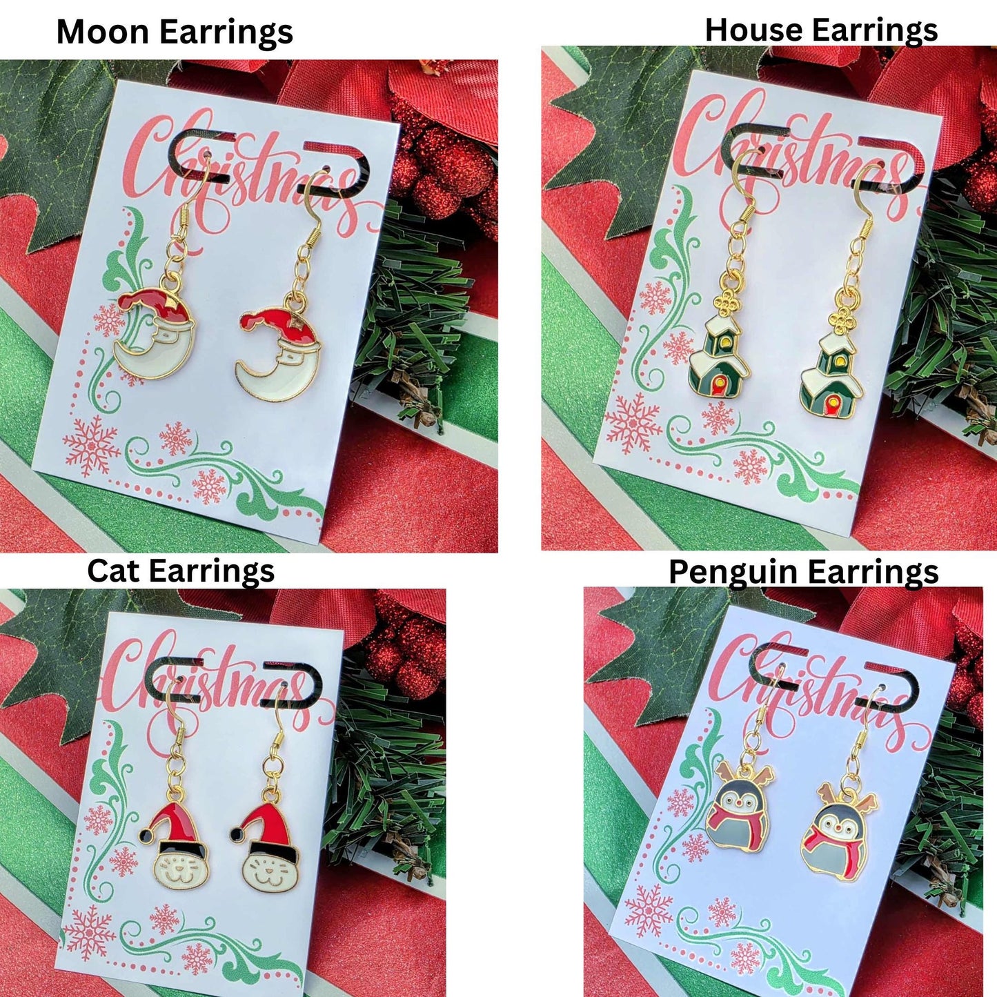 18K Gold Christmas Church Earrings – Elegant Holiday Dangle Earrings | Enamel Christmas House Jewelry Gift for Women