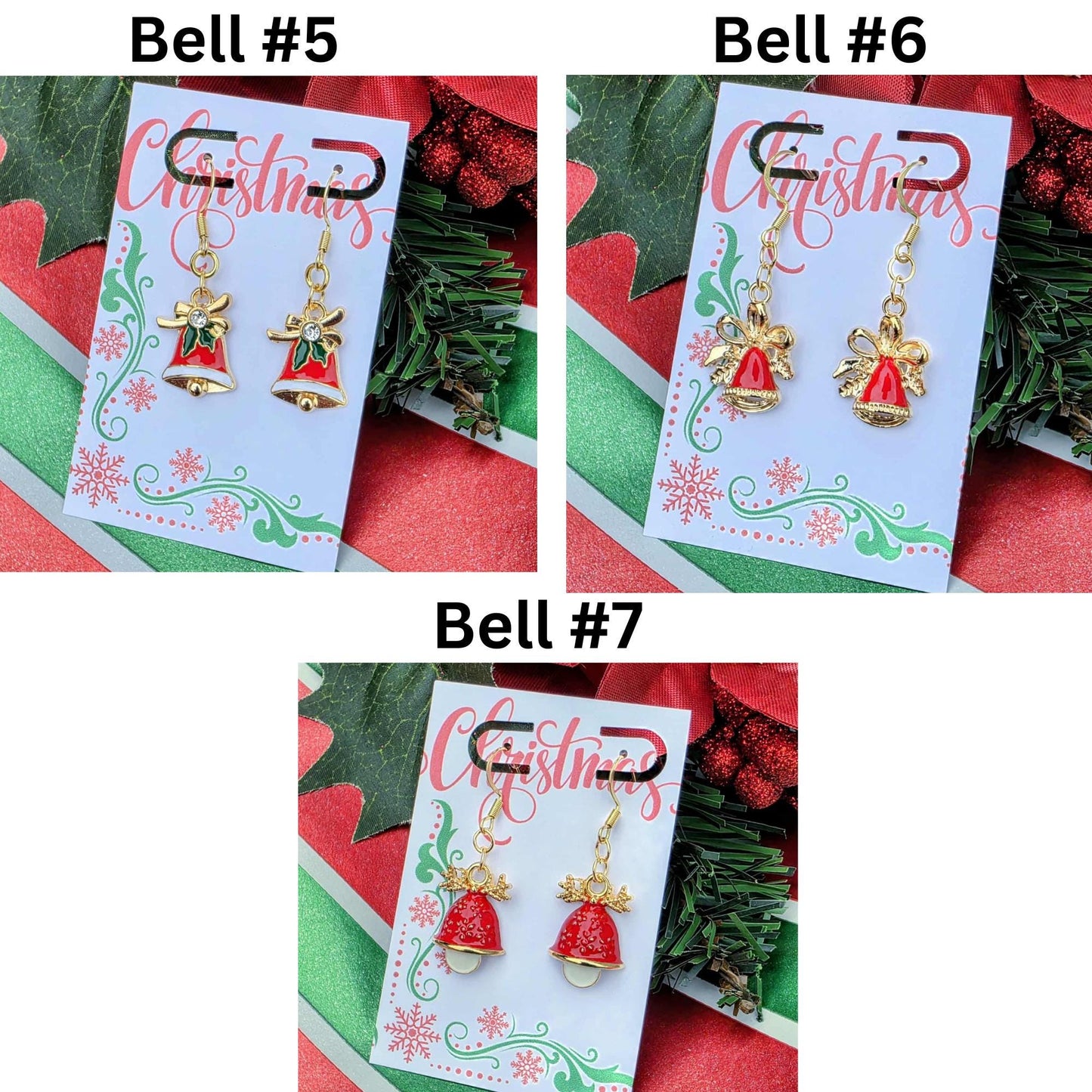 Elegant Green & Gold Christmas Bell Earrings - Festive Holiday Dangle Earrings • Holiday Jewelry Gift for Her • Christmas Party Earrings