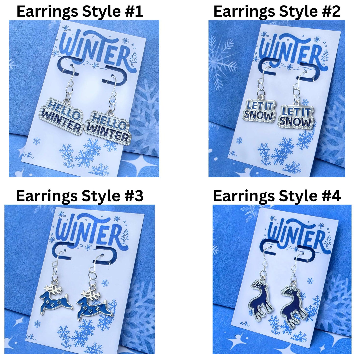 Blue Reindeer Earrings - Winter Dangle Earrings • Silver Christmas Deer Jewelry • Holiday Gift for Her • Festive Reindeer Charm Earrings