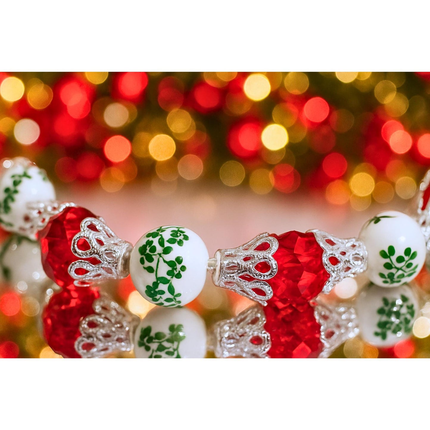 Red and Green Christmas Bracelet | Holiday Beaded Jewelry, Stocking Stuffer