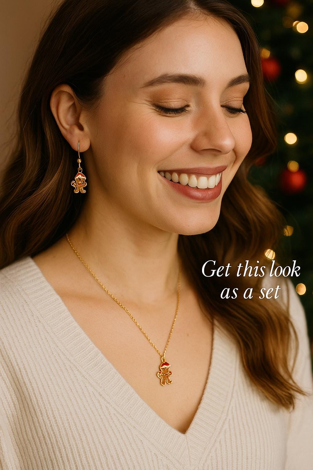 Gingerbread Man Christmas Earrings | Holiday Dangle Earrings or 18” Matching Necklace | Festive Gift-Ready Jewelry in Organza Bag