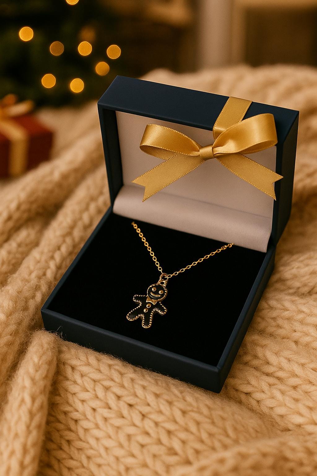 Black Gingerbread Man Earrings & Necklace Set | Holiday Gift-Ready Christmas Jewelry Packaged in Organza Bag – Perfect Stocking Stuffer