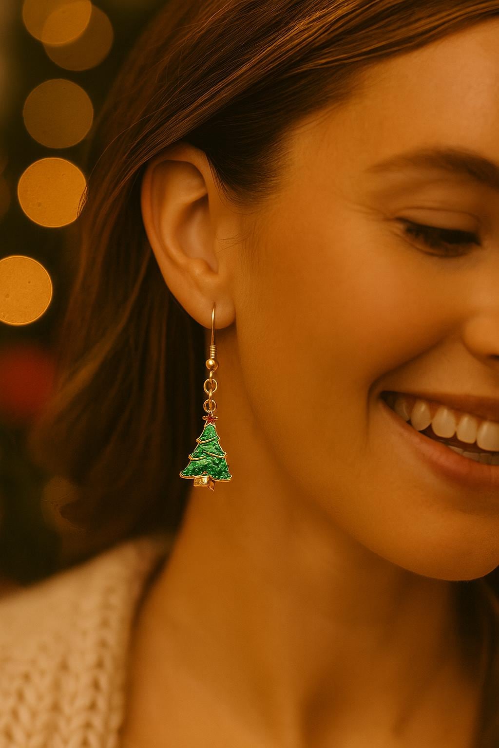 Christmas Tree Earrings | Green Enamel Holiday Dangles with Red Star | Festive Stocking Stuffer Jewelry