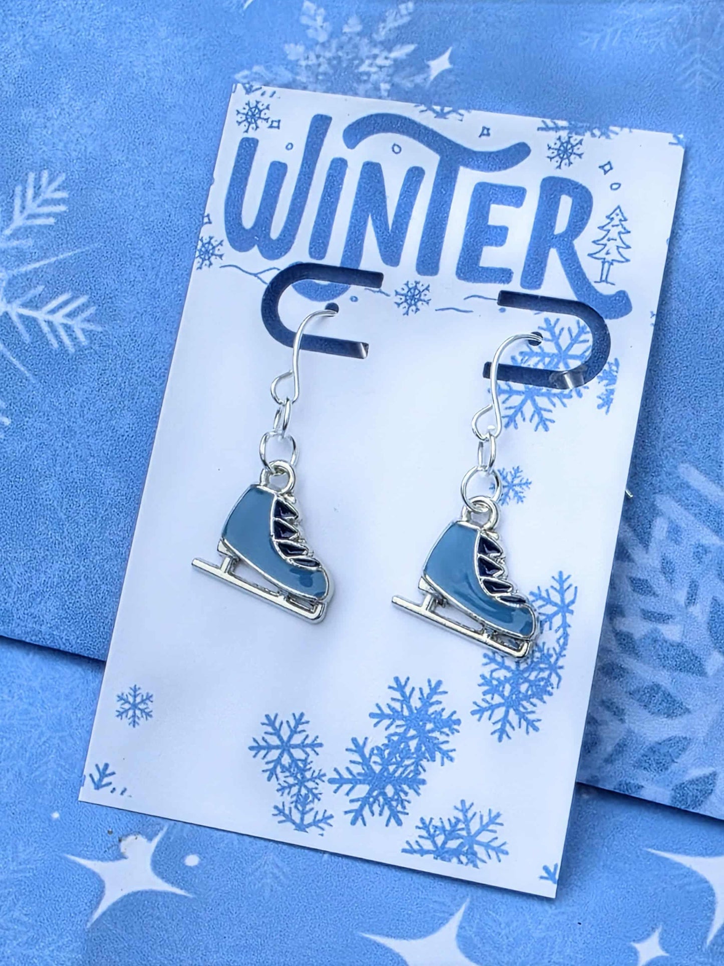 Ice Skate Earrings & Necklace Set – Winter Jewelry Gift for Her | Hypoallergenic Silver Hooks or Leverbacks | Holiday Ice Skating Jewelry