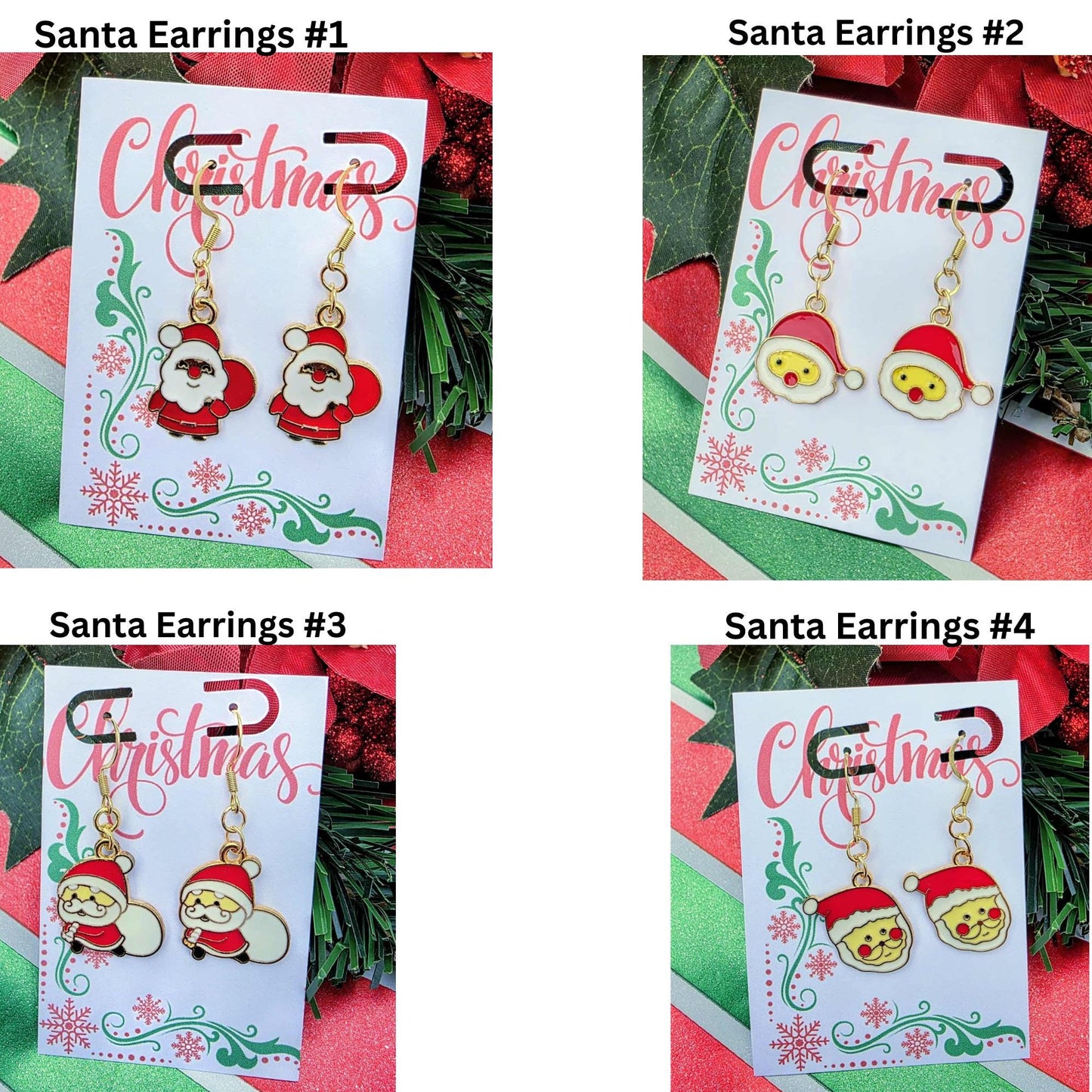 Santa Face Dangle Earrings – Gold Holiday Jewelry, Christmas Gift
