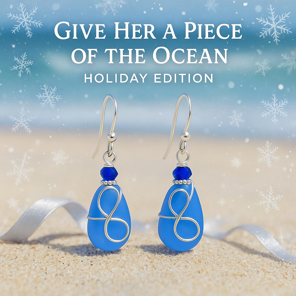 Blue Sea Glass Earrings Sterling Silver Dangles | Holiday Gift for Her | Ocean Lover Jewelry | Coastal Boho Sea Glass Earrings