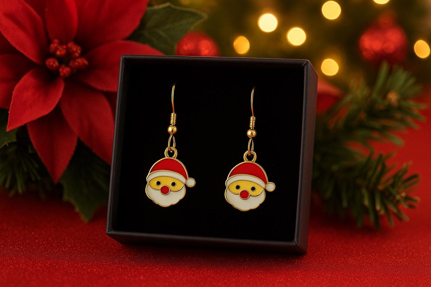 Santa Face Dangle Earrings – Gold Holiday Jewelry, Christmas Gift